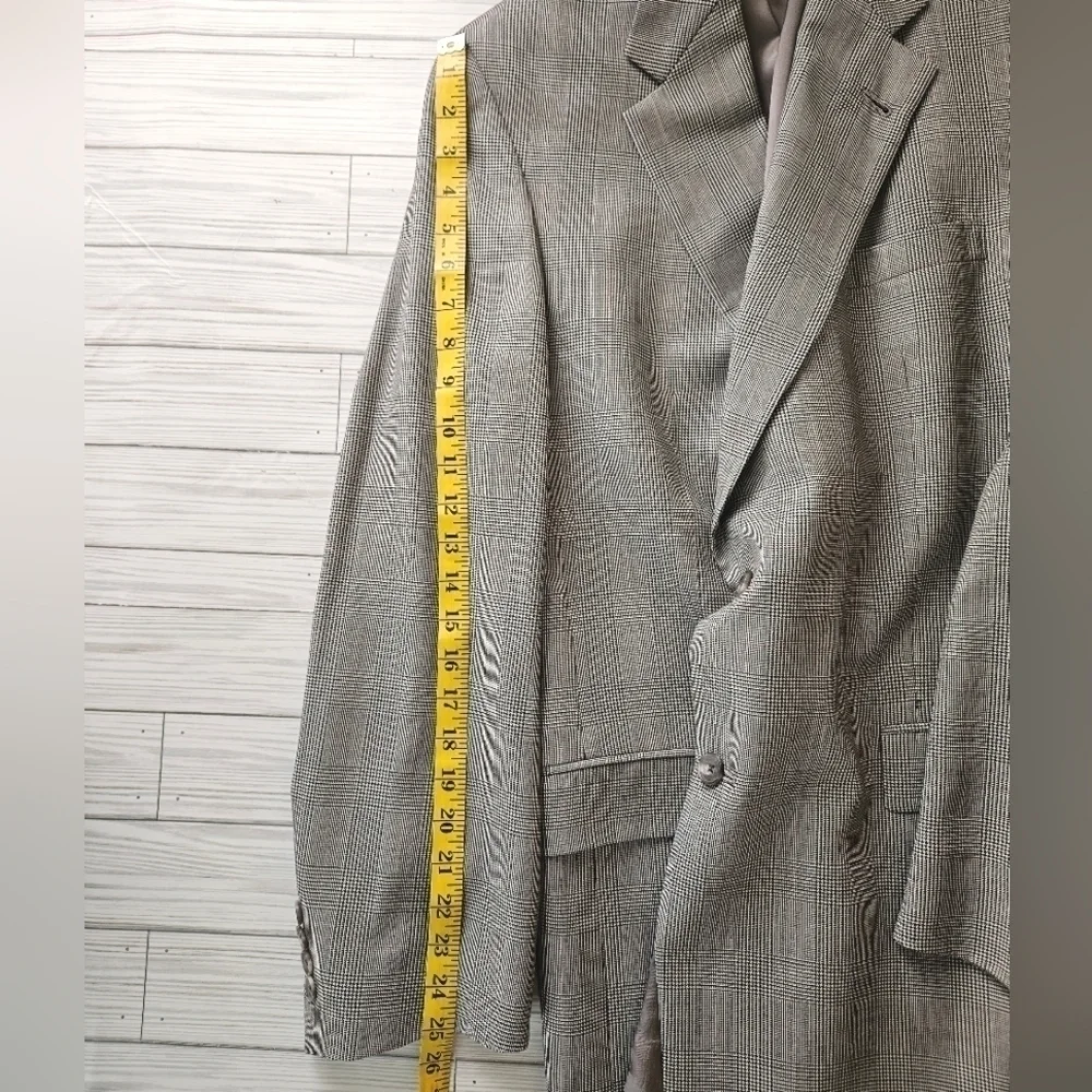 Vintage Burberry Plaid Single Breasted Suit Jacket In Tan and Black Size 44L
